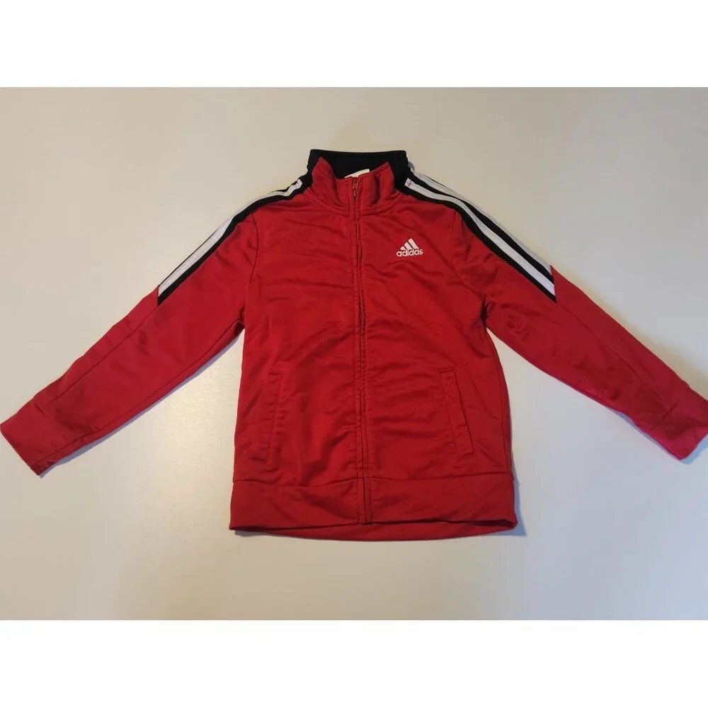 Youth Adidas Track Jacket Red Striped Arms Classic Full Zip‎ Boys Size 6 EUC